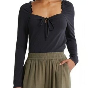 Melrose & Market Shirt Womens‎ XS Black Long Sleeve Tee Top Stretch NWT